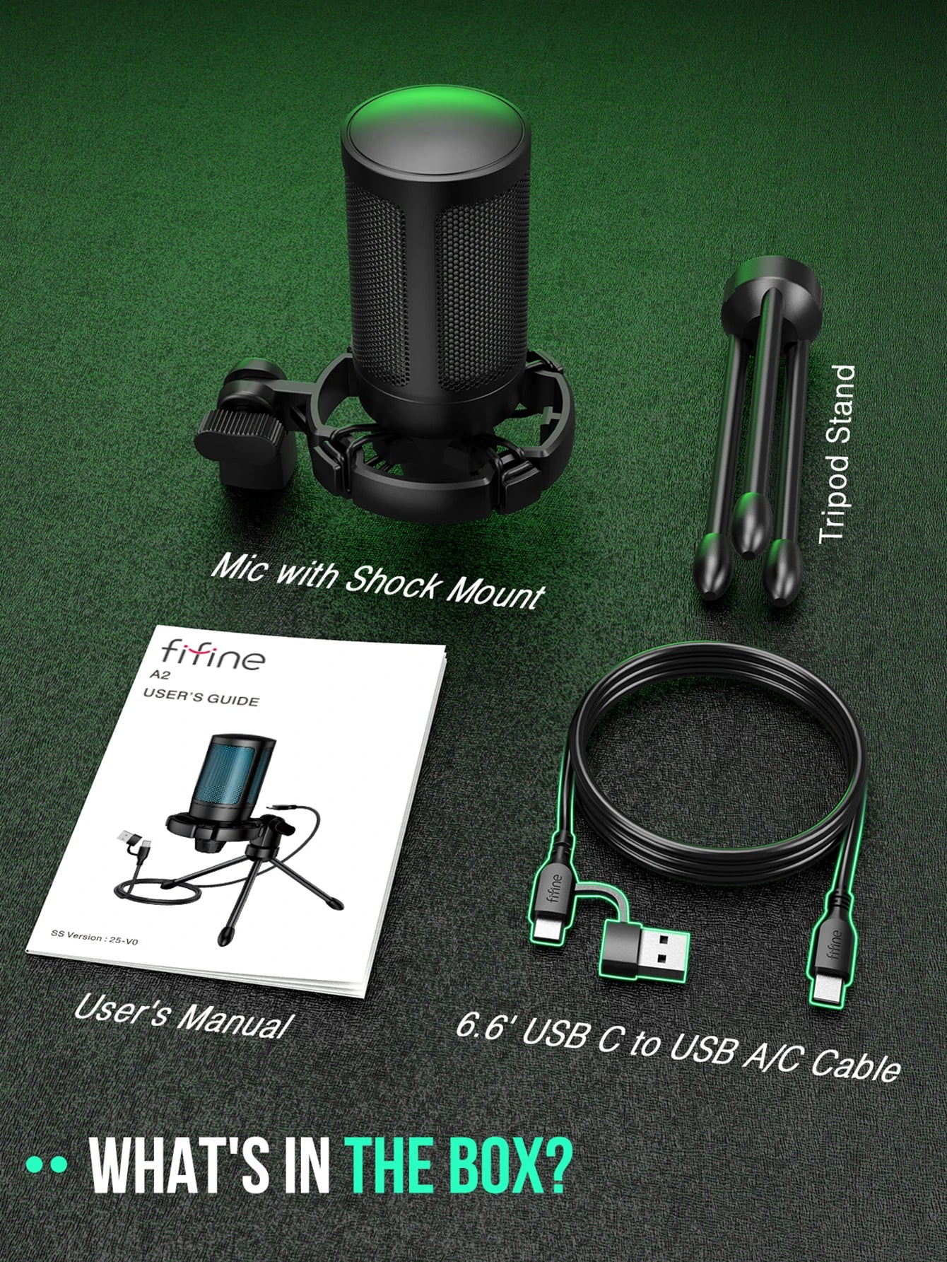 AmpliGame by FIFINE RGB USB Gaming Microphone with Light-touch Mute,Condenser Mic with Tripod for PC,PS4/5,Laptop Streaming-A2