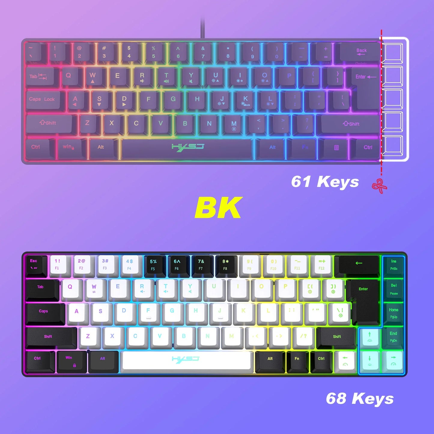 60% Wired Gaming Keyboard, Small RGB Backlit Membrane 68 key Gaming Keyboard, Ultra-Compact Mini Keyboard For PC Computer Gamer