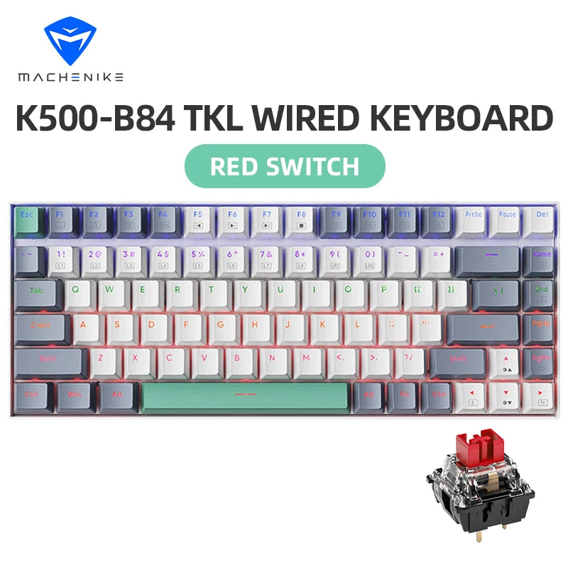 Machenike K500-B84 TKL Wired Mechanical Keyboard 84 Keys LED Backlight Gaming Keyboard PBT Doubleshot Keycaps for PC Laptop