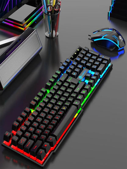 Cool light wired keyboard and mouse set, mechanical feel, floating high key cap, rebound comfort, game mouse set
