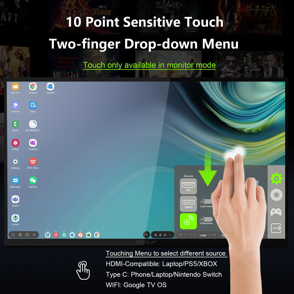 Zeuslap 18.5 inch Smart TV Portable Touch Screen Monitor with Google TV For Mini PC Laptop Phone Xbox PS4 PS5 Switch