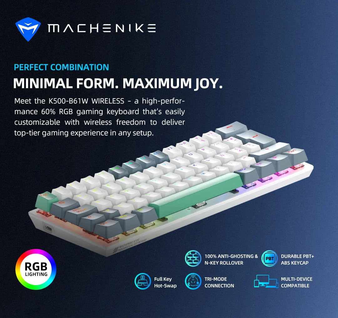 MACHENIKE K500-B61W Mechanical Keyboard 60% Tri-mode ANSI Latam-ES Layout Wireless Hot-swap Gaming Keyboard For PC Gamer