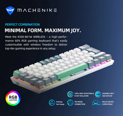 MACHENIKE K500-B61W Mechanical Keyboard 60% Tri-mode ANSI Latam-ES Layout Wireless Hot-swap Gaming Keyboard For PC Gamer