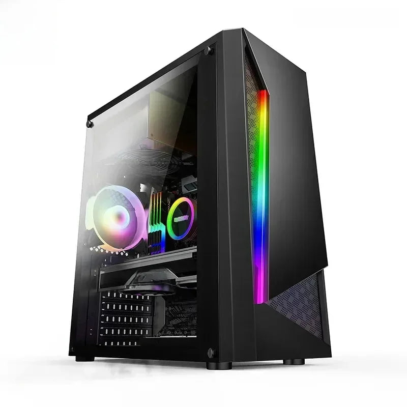 aotesier pc gaming i9 i7 computer acrylic  light strip front panel top power supply side transparent chassis game atx host box