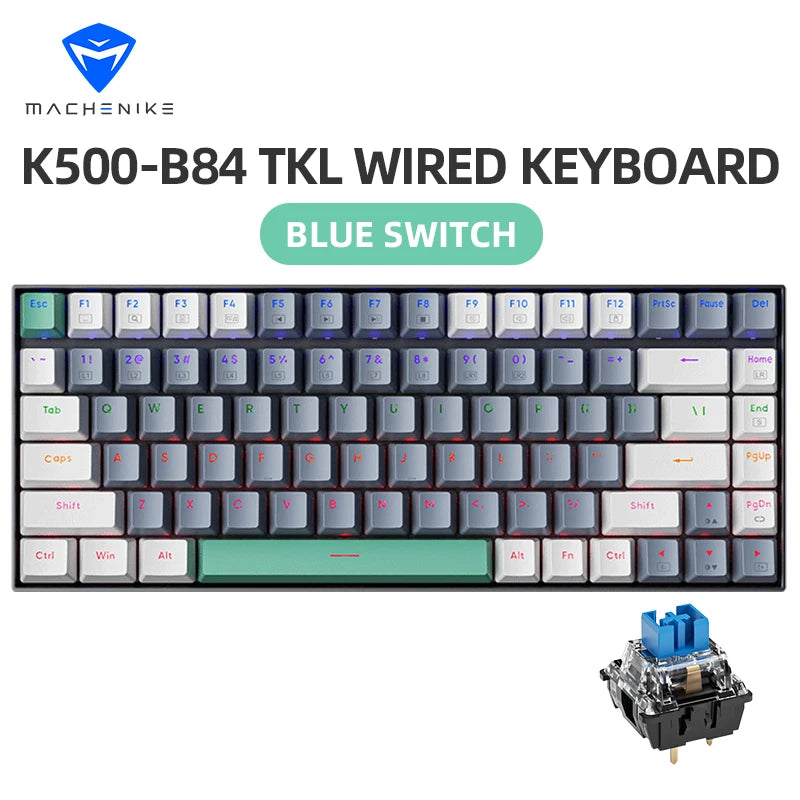 Machenike K500-B84 TKL Wired Mechanical Keyboard 84 Keys LED Backlight Gaming Keyboard PBT Doubleshot Keycaps for PC Laptop