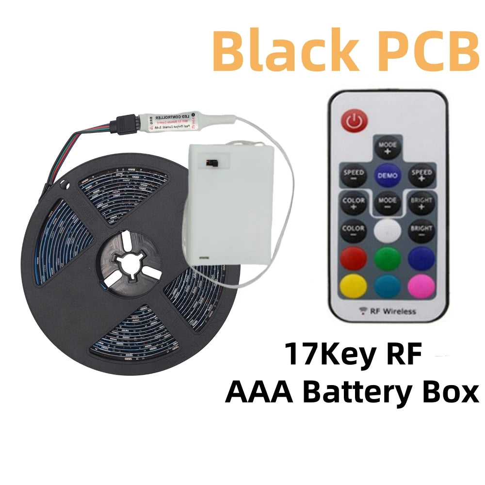 DC 5V 5050 RGB Strip LED Light Battery Powed IP21/IP65 Ribbon Tape Stable Led Strips Indoor Outdoor 3/24/44key Control Remote