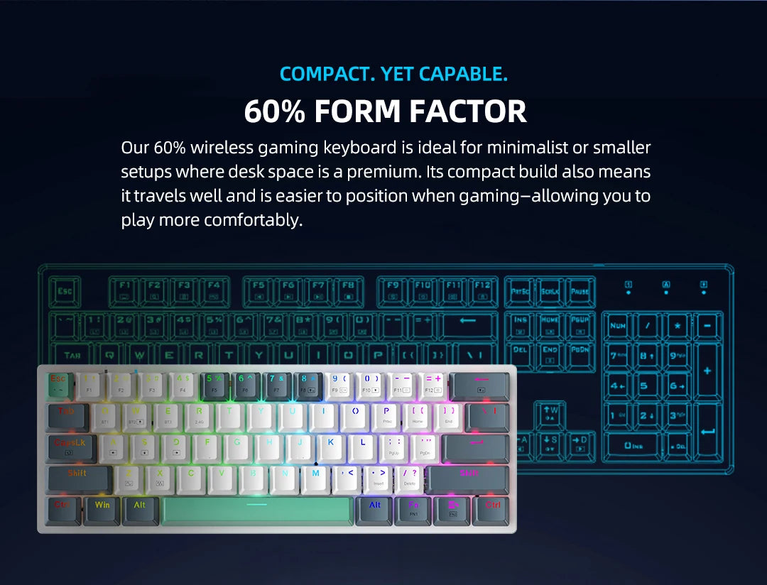 MACHENIKE K500-B61W Mechanical Keyboard 60% Tri-mode ANSI Latam-ES Layout Wireless Hot-swap Gaming Keyboard For PC Gamer