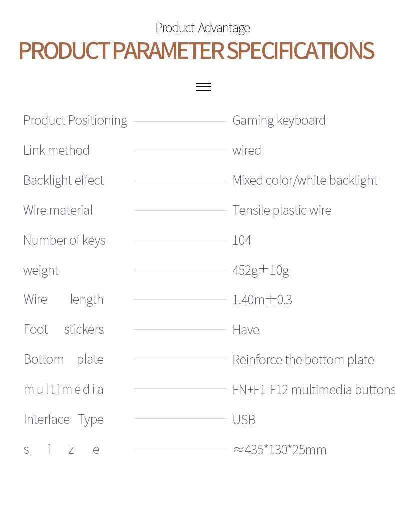 Wired Mechanical Keyboard, Laptop, Desktop Computer, Office Gaming Keyboard, Brown Switch, Multicolor USB Computer Accessories