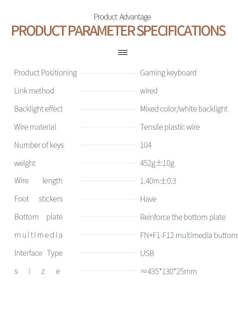 Wired Mechanical Keyboard, Laptop, Desktop Computer, Office Gaming Keyboard, Brown Switch, Multicolor USB Computer Accessories