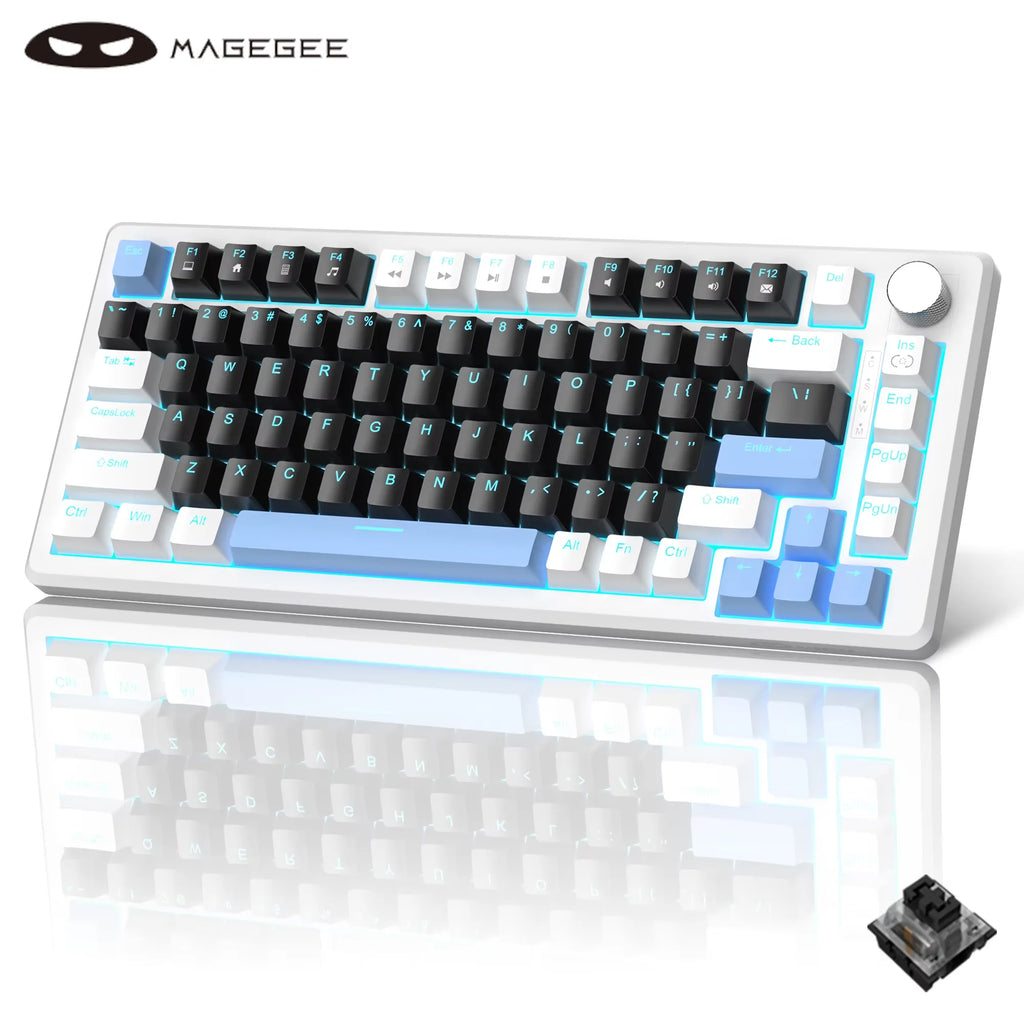 MageGee 75% Mechanical Gaming Keyboard with Knob Control, Blue Backlit Wired Gaming Keyboard Red/Yellow Switch for PC Windows