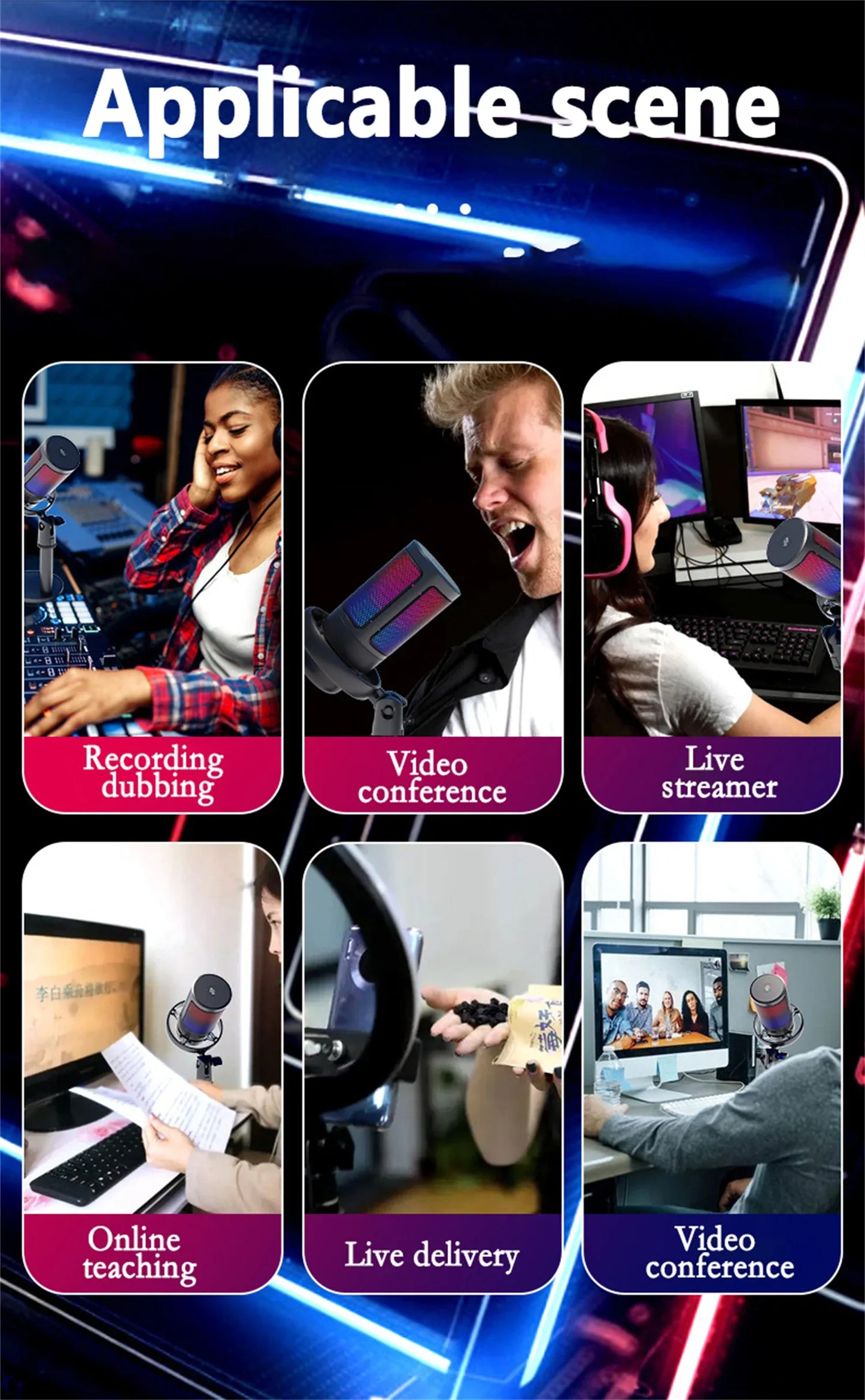 GAM-ME6S USB gaming microphone RGB dazzling lights computer k song recording mobile phone live broadcast