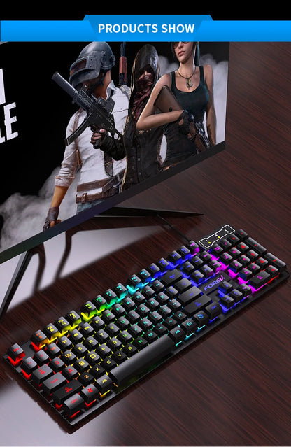 104 Keys Backlit Mechanical Keyboard Wired RGB Gaming Mouse Set for Laptop Desktop Ergonomics Luminous Mouse Set PC Accessories