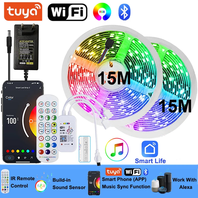Wifi Led Strip Lights 220v 5050 Bluetooth Led Tape Light Strip Music Sync Led Lighting Strips Adhesive Smart Led Strip 12v Rgb