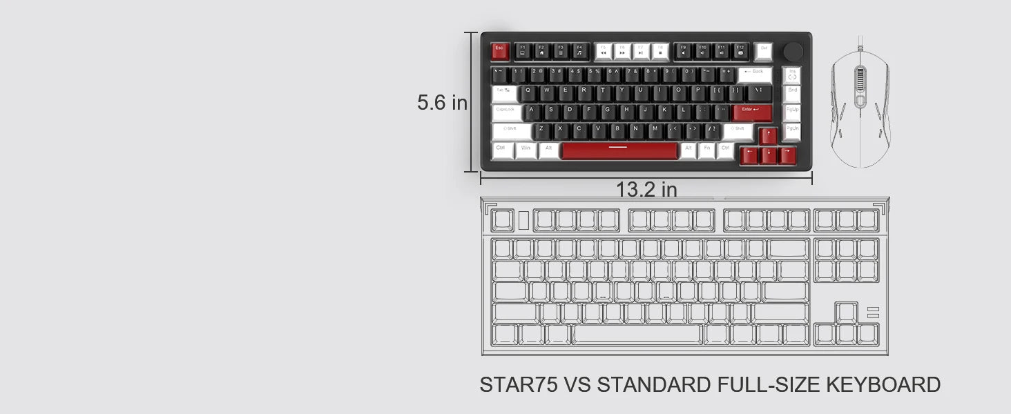 MageGee 75% Mechanical Gaming Keyboard with Knob Control, Blue Backlit Wired Gaming Keyboard Red/Yellow Switch for PC Windows