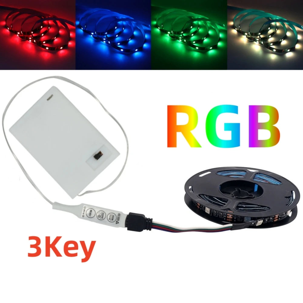 DC 5V 5050 RGB Strip LED Light Battery Powed IP21/IP65 Ribbon Tape Stable Led Strips Indoor Outdoor 3/24/44key Control Remote