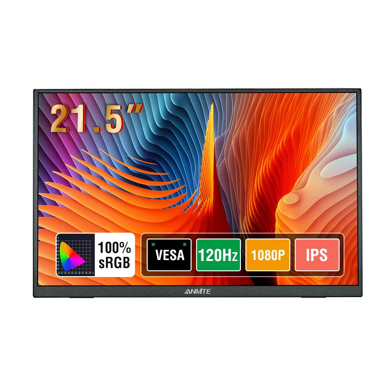 Anmite 21.5 inch Portable Monitor 120Hz RGB100% With VESA Hole & Back bracket Laptop Extended Display ADS-IPS HDR Screen