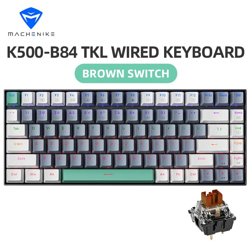 Machenike K500-B84 TKL Wired Mechanical Keyboard 84 Keys LED Backlight Gaming Keyboard PBT Doubleshot Keycaps for PC Laptop