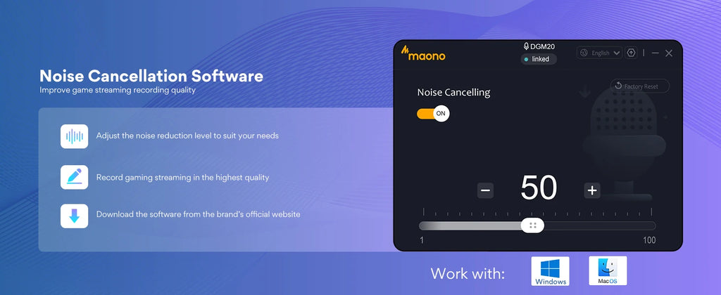 Maono DGM20 Gaming Microphone,USB Microphone Condenser Mic RGB Gaming Mic with Noise reduction software,Mic Gain,One Key Mute