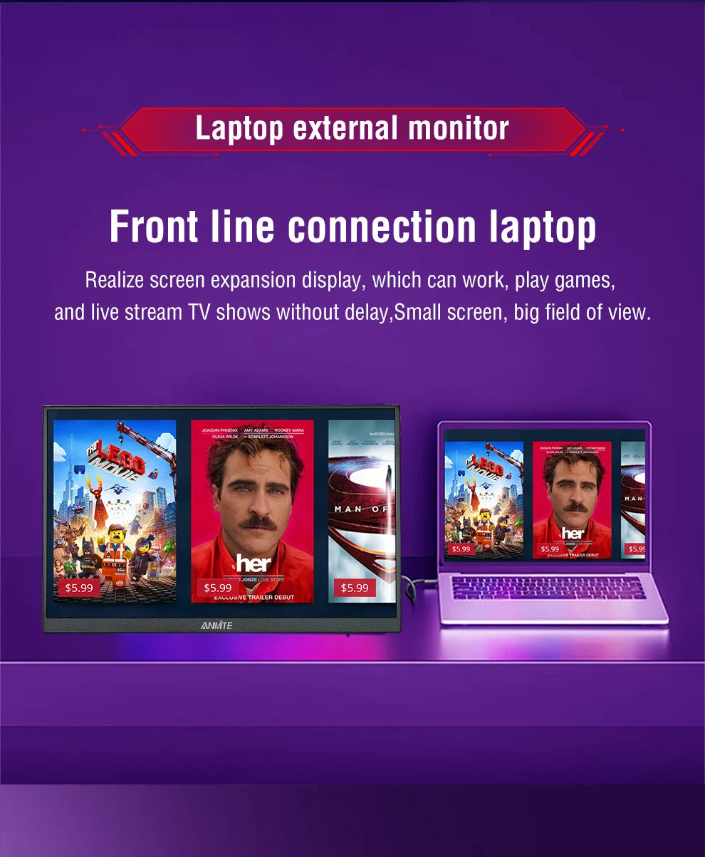 Anmite 21.5 inch Portable Monitor 120Hz RGB100% With VESA Hole & Back bracket Laptop Extended Display ADS-IPS HDR Screen