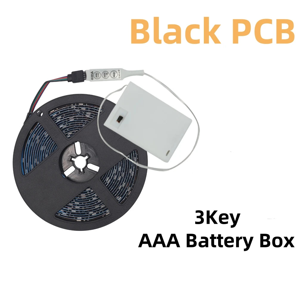 DC 5V 5050 RGB Strip LED Light Battery Powed IP21/IP65 Ribbon Tape Stable Led Strips Indoor Outdoor 3/24/44key Control Remote