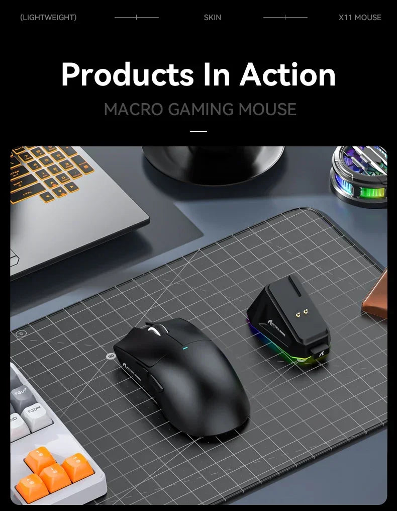 Wireless Attack Shark X11 Tri-Mode Bluetooth/2.4G/wired, game mouse with PAW3311 RGB magnetic charging station