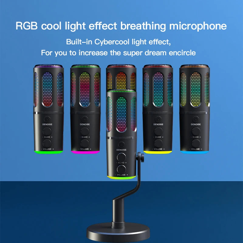Professional Gaming Microphone With Stand RGB USB Wired Condenser Mic For PC Laptop Streaming Podcast Karaoke Live Broadcast