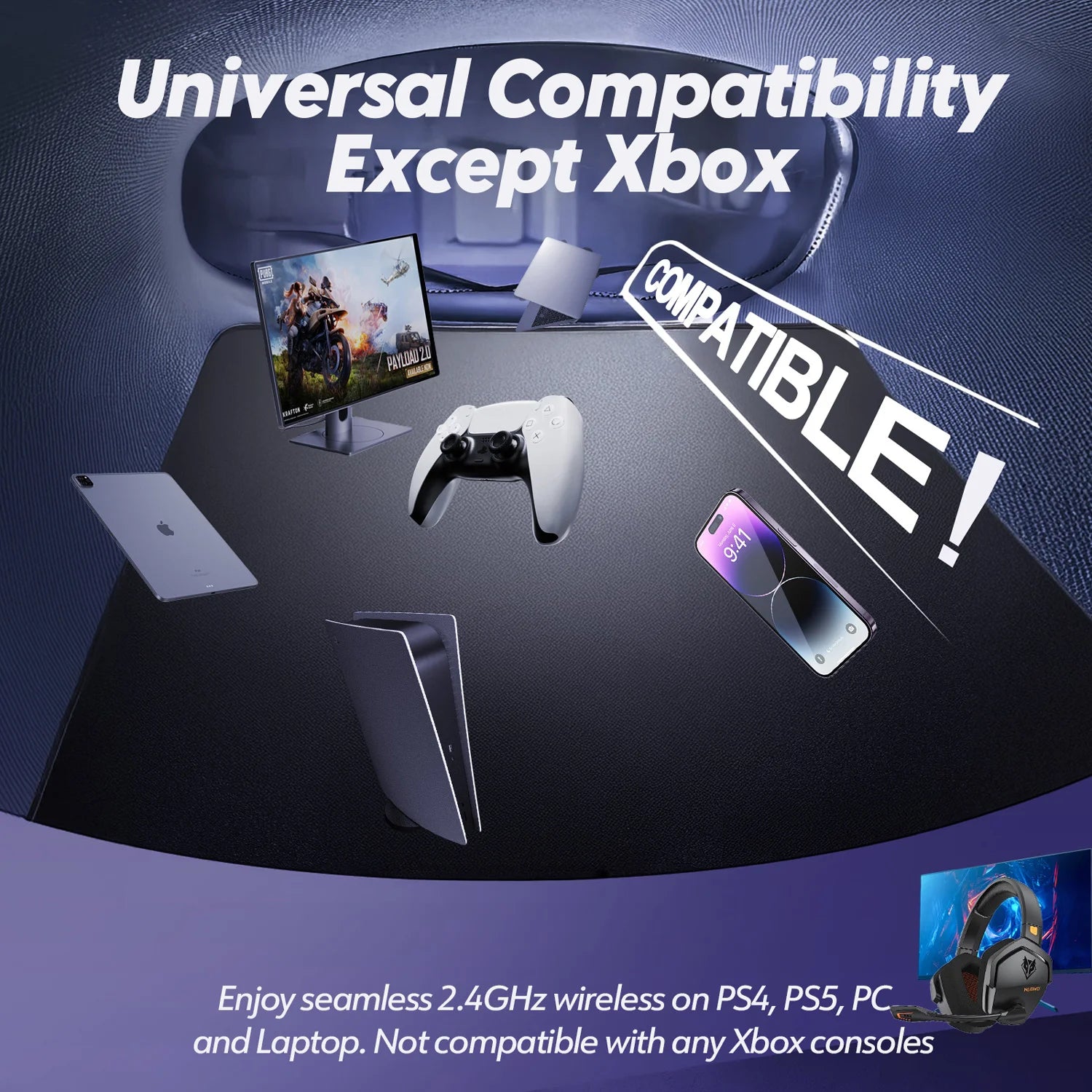 NUBWO G06 Dual Wireless Gaming Headphones 2.4GHz Bluetooth 5.3 Headsets Gamer with Microphone for PS5, PS4, PC, Mobile, Switch