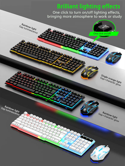 Cool light wired keyboard and mouse set, mechanical feel, floating high key cap, rebound comfort, game mouse set