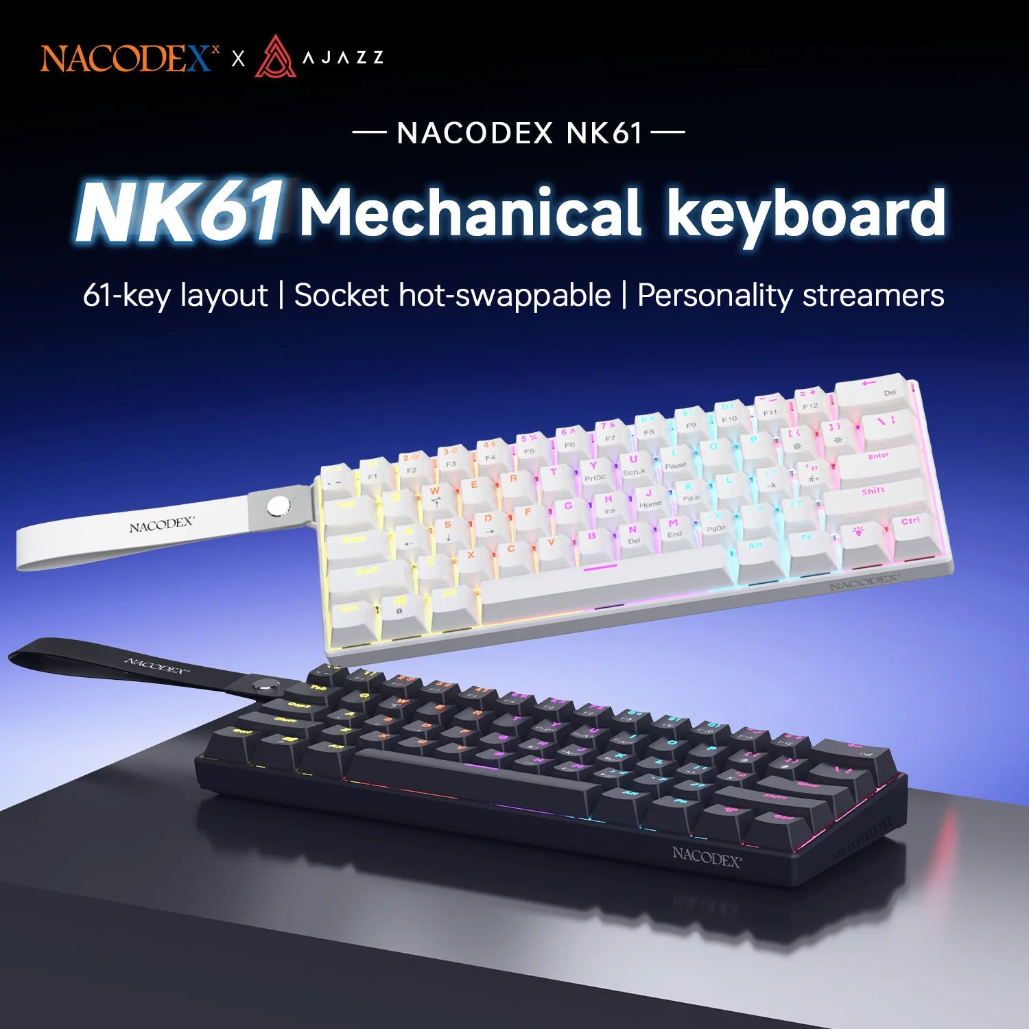 Ajazz NK61 Mechanical Wired Gaming Keyboard RGB Lighting Supports Hot-Swappable 61-Key Mechanical Wired Gaming Keyboard