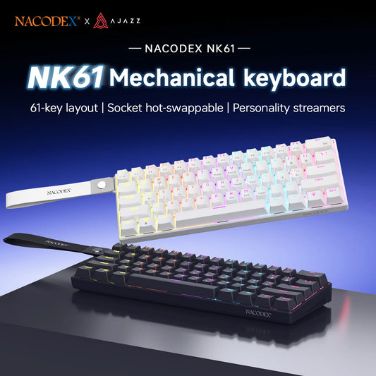 Ajazz NK61 Mechanical Wired Gaming Keyboard RGB Lighting Supports Hot-Swappable 61-Key Mechanical Wired Gaming Keyboard