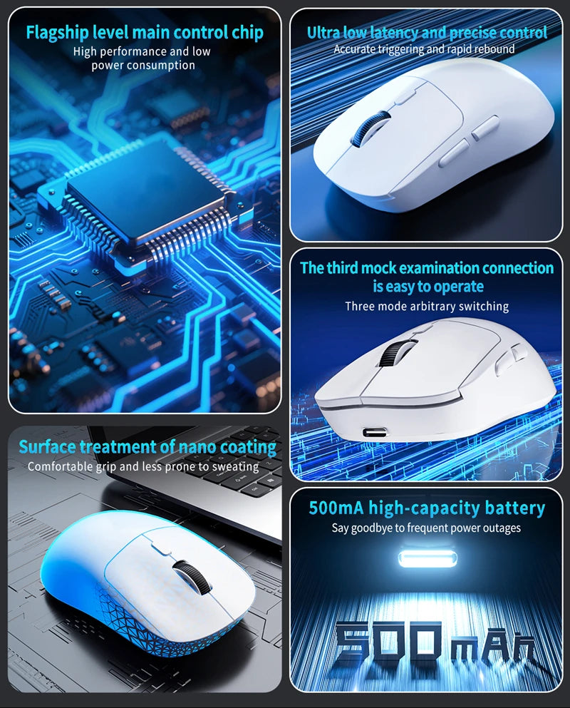 M348 Superlight Mouse Bluetooth 2.4G Wireless Gaming Mouse Flagship Chip Gaming Sensor 6 Adjustable DPI for Office Game