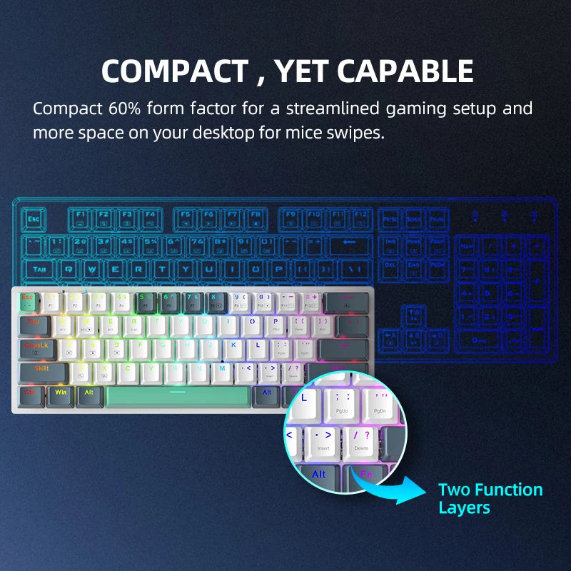 MACHENIKE K500-B61W Mechanical Keyboard 60% Tri-mode ANSI Latam-ES Layout Wireless Hot-swap Gaming Keyboard For PC Gamer