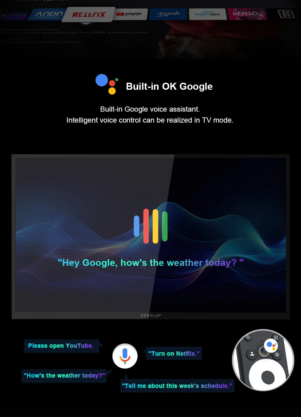 Zeuslap 18.5 inch Smart TV Portable Touch Screen Monitor with Google TV For Mini PC Laptop Phone Xbox PS4 PS5 Switch