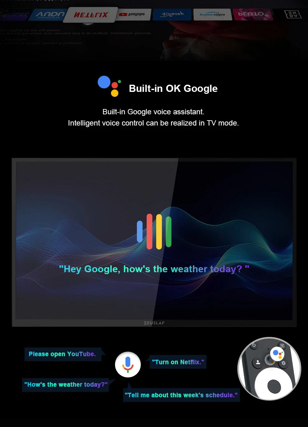 Zeuslap 18.5 inch Smart TV Portable Touch Screen Monitor with Google TV For Mini PC Laptop Phone Xbox PS4 PS5 Switch