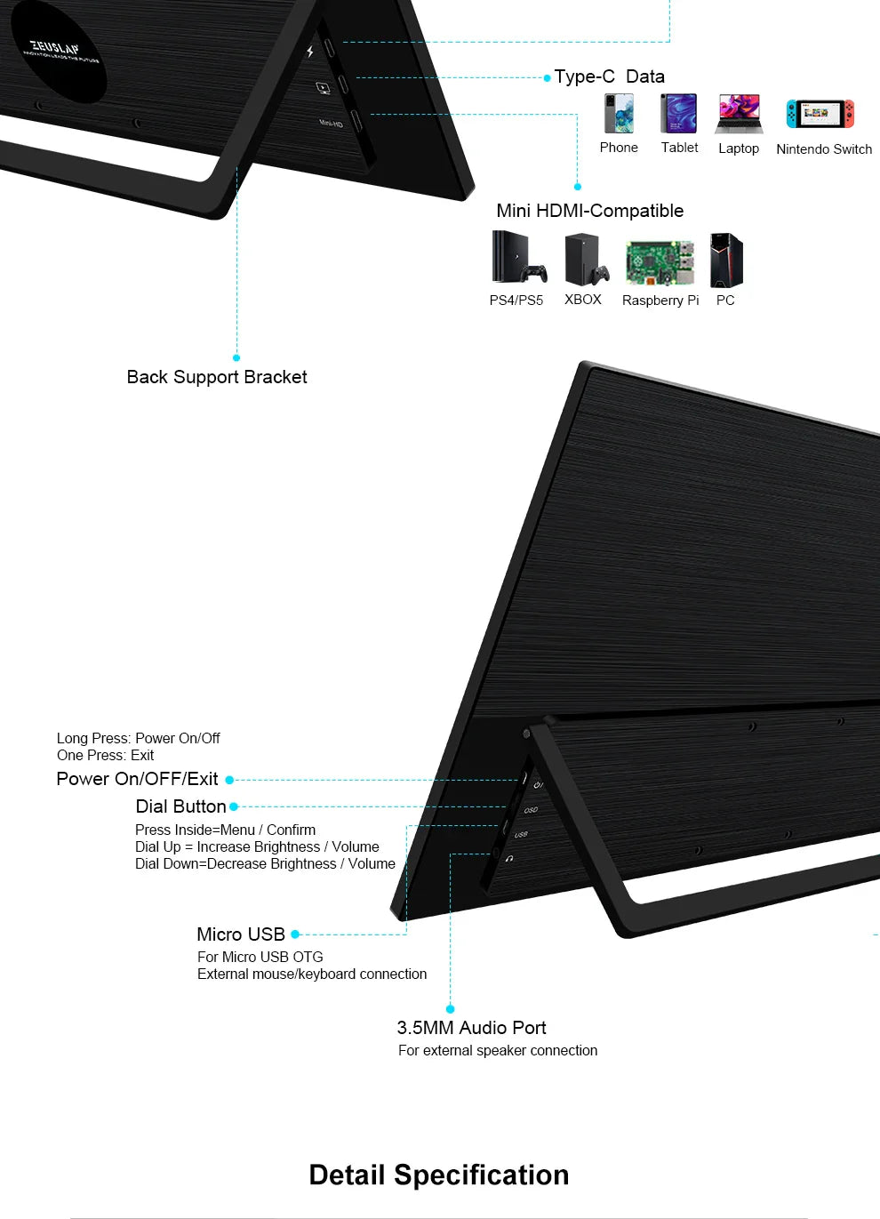 Zeuslap 18.5 inch Smart TV Portable Touch Screen Monitor with Google TV For Mini PC Laptop Phone Xbox PS4 PS5 Switch