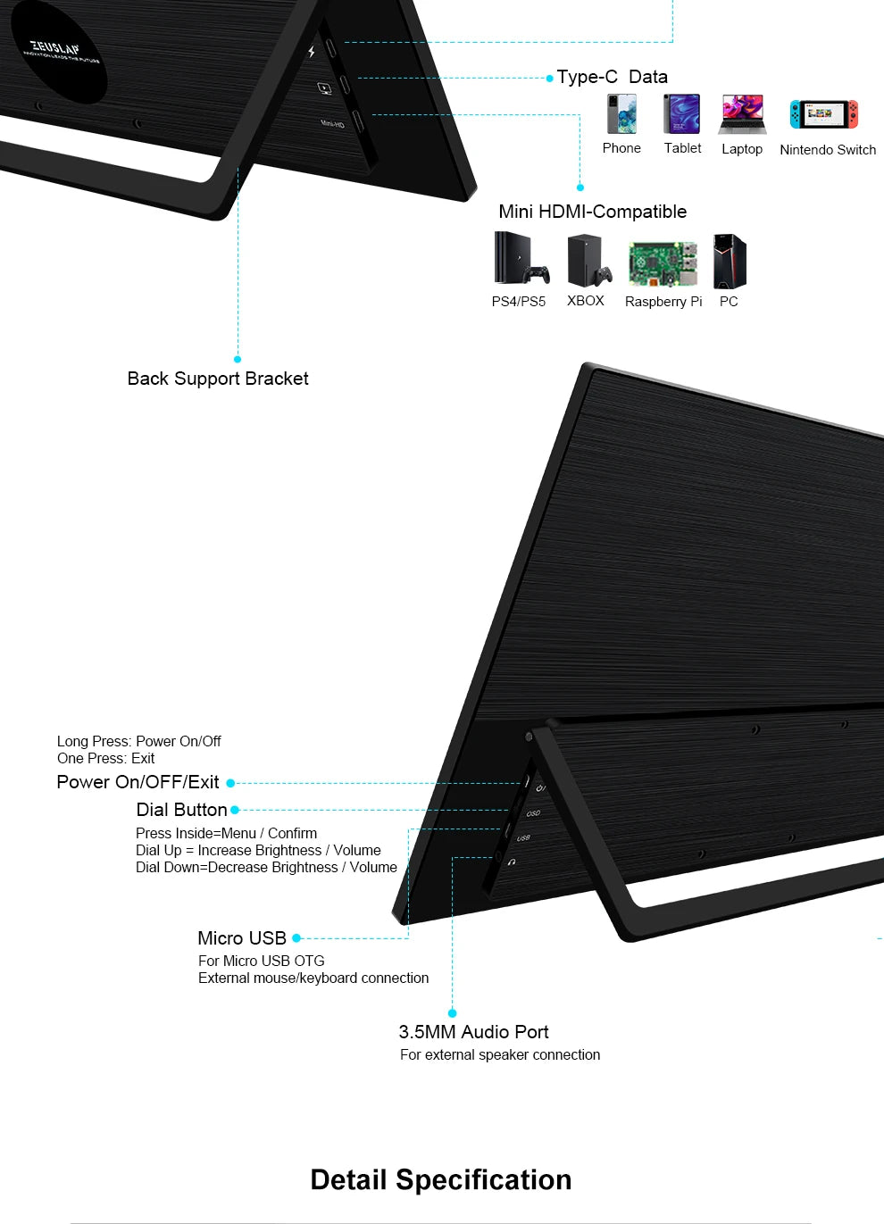 Zeuslap 18.5 inch Smart TV Portable Touch Screen Monitor with Google TV For Mini PC Laptop Phone Xbox PS4 PS5 Switch