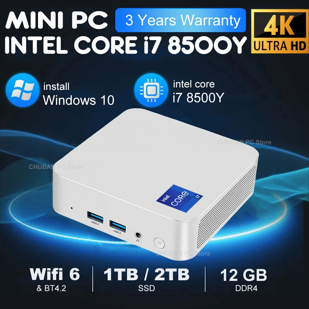 2025 Mini PC Windows 10 Intel Core i7 8500Y Desktop Pc Gaming Computer 12GB DDR4 1TB 2TB SSD WiFi 6 BT4.2 Portable Mini Pc Gamer
