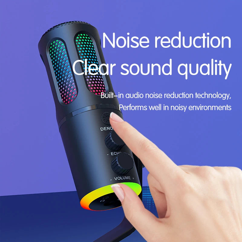 Professional Gaming Microphone With Stand RGB USB Wired Condenser Mic For PC Laptop Streaming Podcast Karaoke Live Broadcast