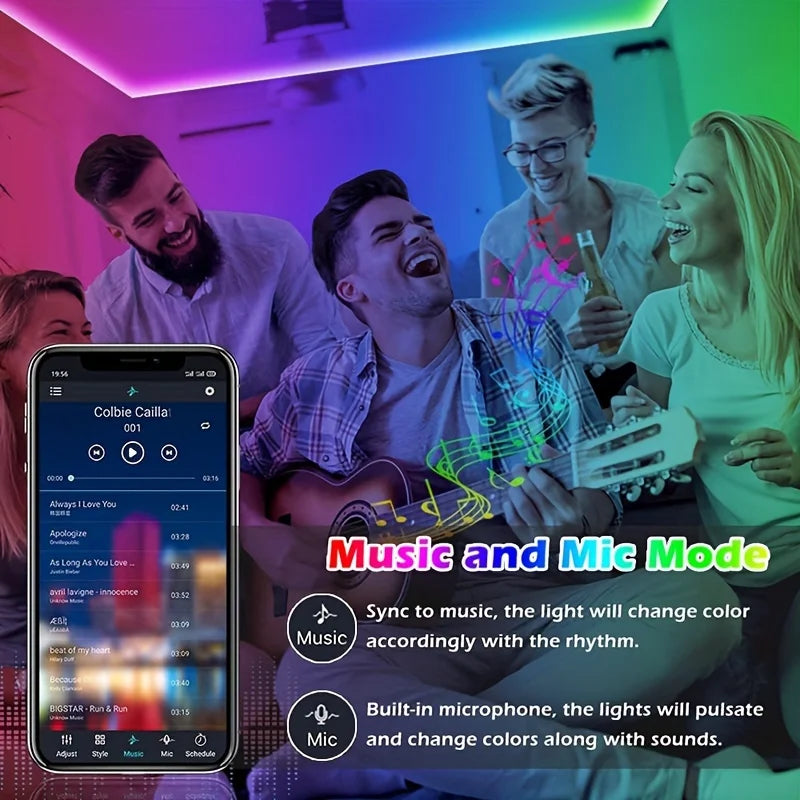 RGB Led Strip Lights 1M-40M  Led Room Light with APP Control Flexible Ribbon Luces Led Tape for Room Bedroom Decoration