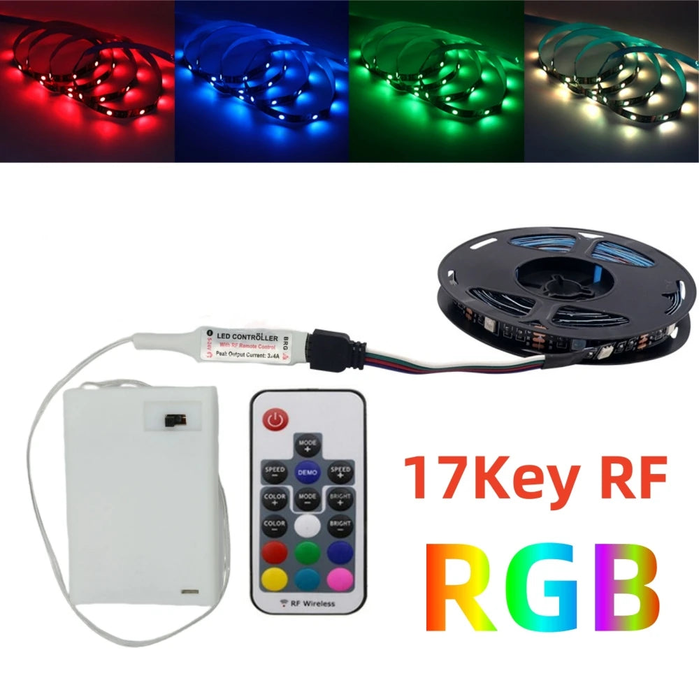 DC 5V 5050 RGB Strip LED Light Battery Powed IP21/IP65 Ribbon Tape Stable Led Strips Indoor Outdoor 3/24/44key Control Remote