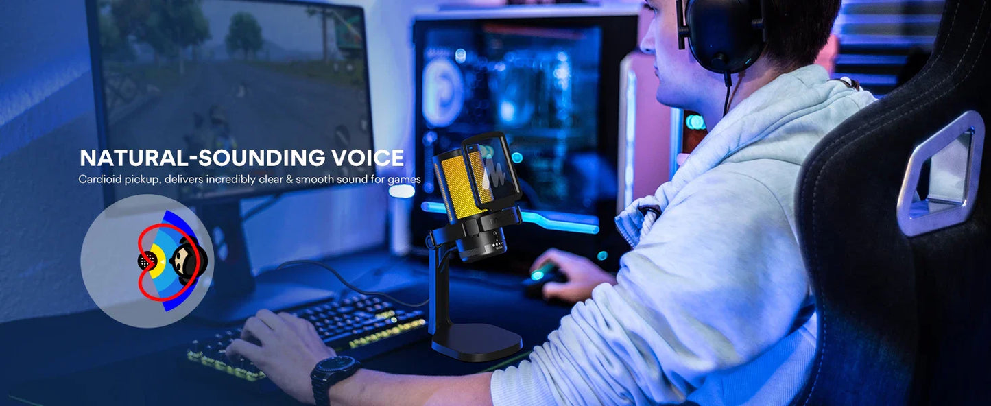 Maono DGM20 Gaming Microphone,USB Microphone Condenser Mic RGB Gaming Mic with Noise reduction software,Mic Gain,One Key Mute