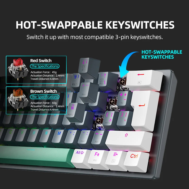 MACHENIKE K500-B61W Mechanical Keyboard 60% Tri-mode ANSI Latam-ES Layout Wireless Hot-swap Gaming Keyboard For PC Gamer