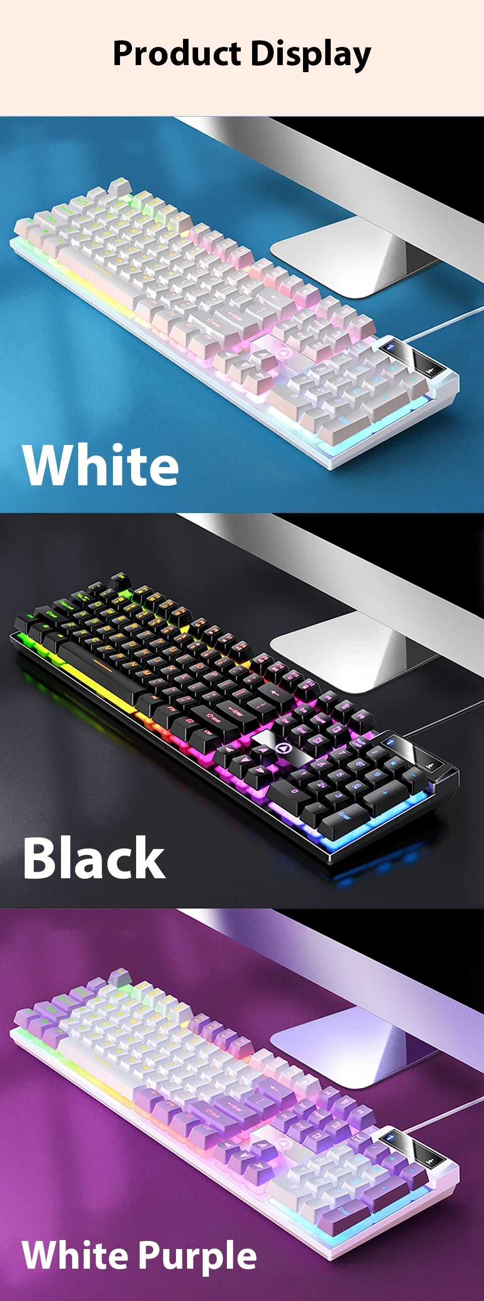 Wired Mechanical Keyboard, Laptop, Desktop Computer, Office Gaming Keyboard, Brown Switch, Multicolor USB Computer Accessories