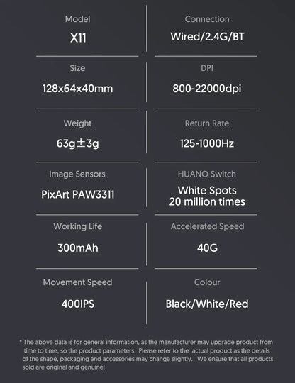 X11 Attack Shark Gaming Mouse Wireless 1K Hz PAW3311 Macro Magnetic RGB Docking Charger for Gaming