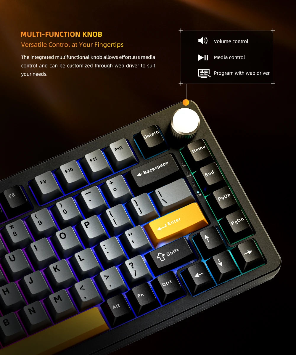 Machenike K600-B82W Mechanical Keyboard Gasket Mounted 75% ANSI Layout Web Driver Support RGB Backlit Wireless Gaming Keyboard