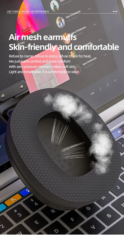 SmailWolf-L80 Bluetooth wireless three-mode headphones headset lightweight headset 2.4G gaming headsets sports bass