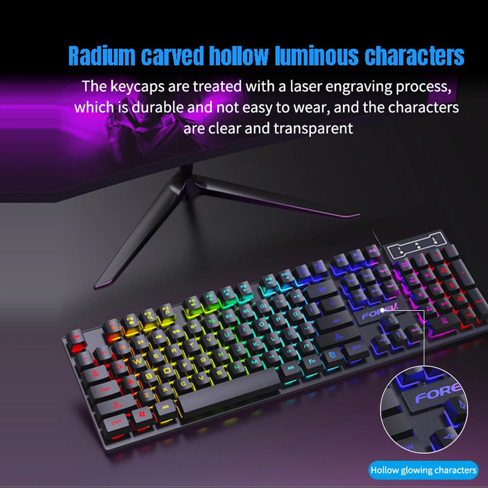104 Keys Backlit Mechanical Keyboard Wired RGB Gaming Mouse Set for Laptop Desktop Ergonomics Luminous Mouse Set PC Accessories