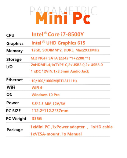 2025 Mini PC  Intel Core i7 8500Y Windows 10 12GB DDR3 1TB 2TB SSD Gamer Pc Desktop Dual WIFI 6 BT4.2 Mini Gaming Pc 4K HD