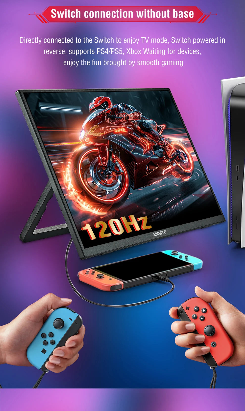 Anmite 21.5 inch Portable Monitor 120Hz RGB100% With VESA Hole & Back bracket Laptop Extended Display ADS-IPS HDR Screen