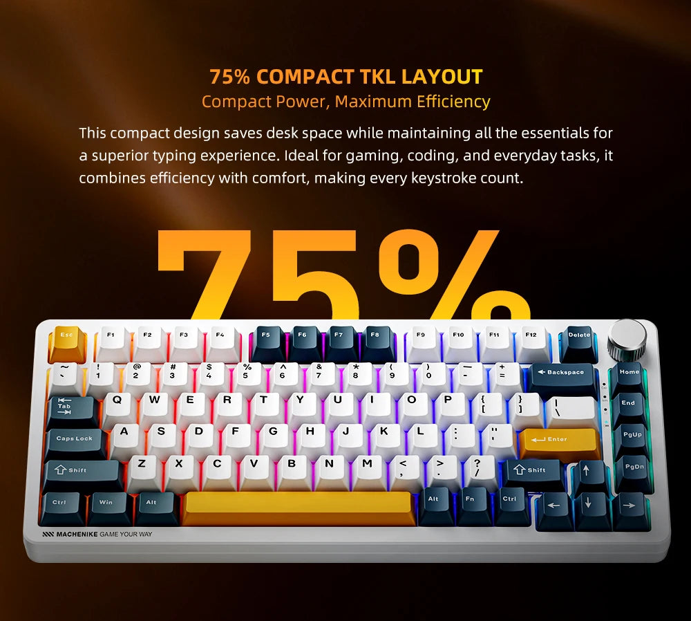 Machenike K600-B82W Mechanical Keyboard Gasket Mounted 75% ANSI Layout Web Driver Support RGB Backlit Wireless Gaming Keyboard